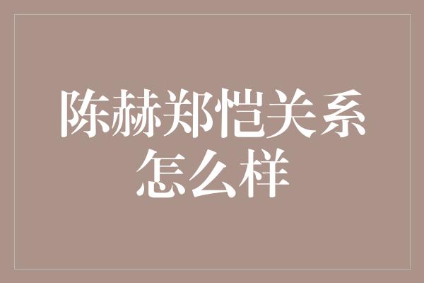 陈赫郑恺关系怎么样