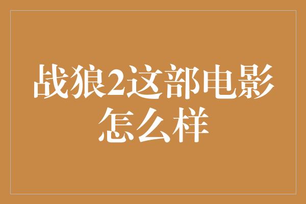 战狼2这部电影怎么样