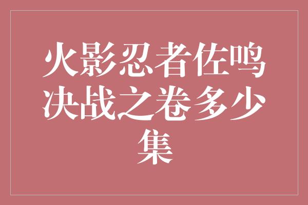 火影忍者佐鸣决战之卷多少集