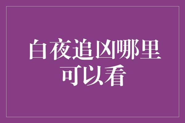 白夜追凶哪里可以看