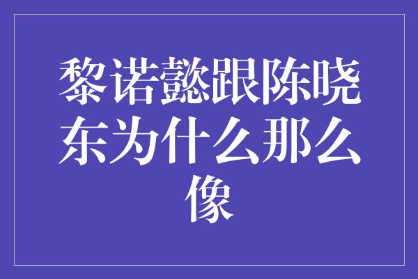 黎诺懿跟陈晓东为什么那么像